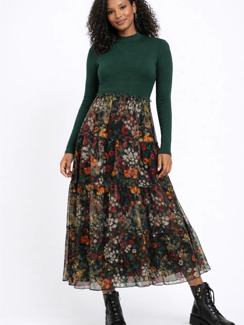 Desigual Green Floral Tiered Maxi Dress - Picture 4 of 6